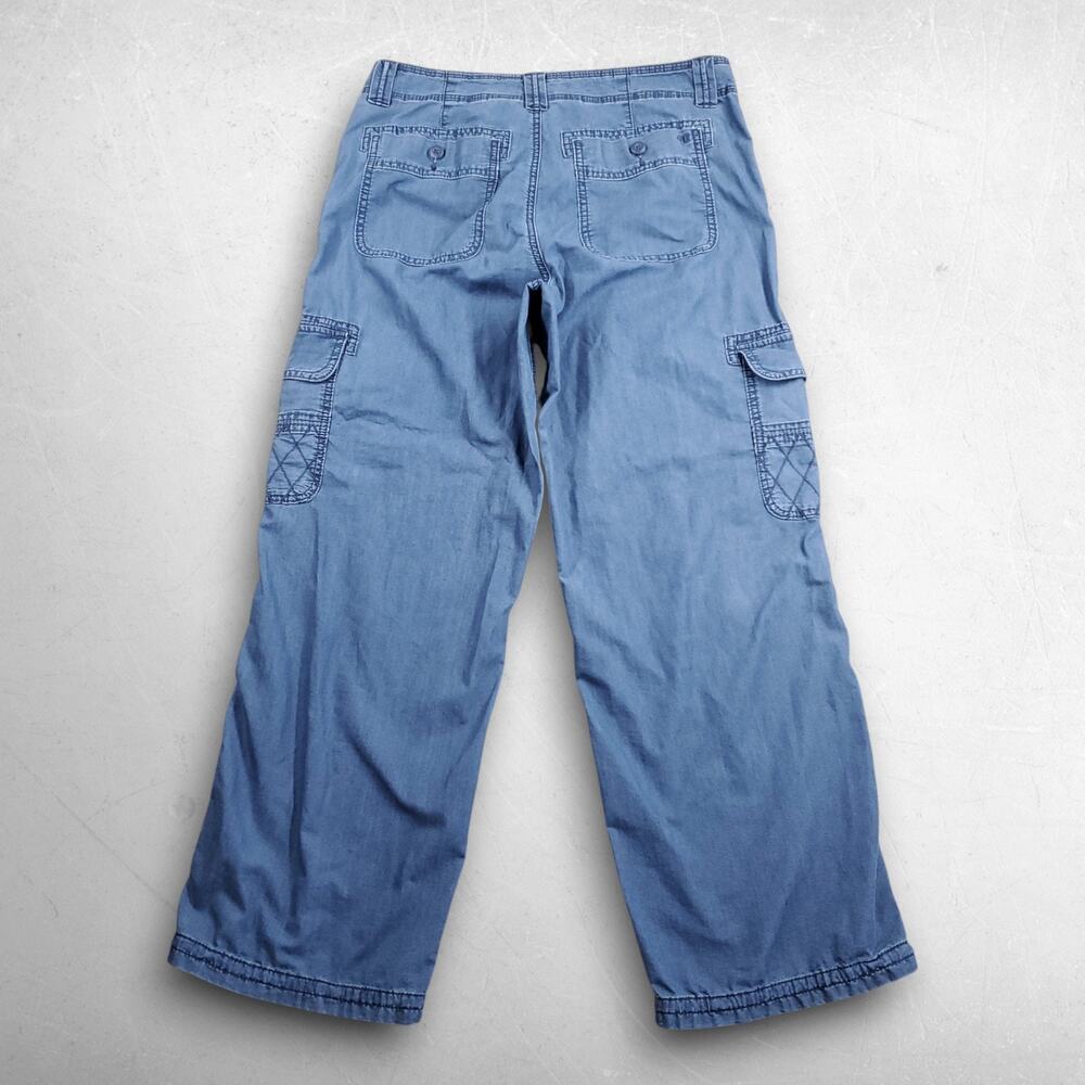 American Eagle Baggy Jogger Cargo Pants Women 10 Blue Stretch Cinch Hem Utility - Picture 2 of 9